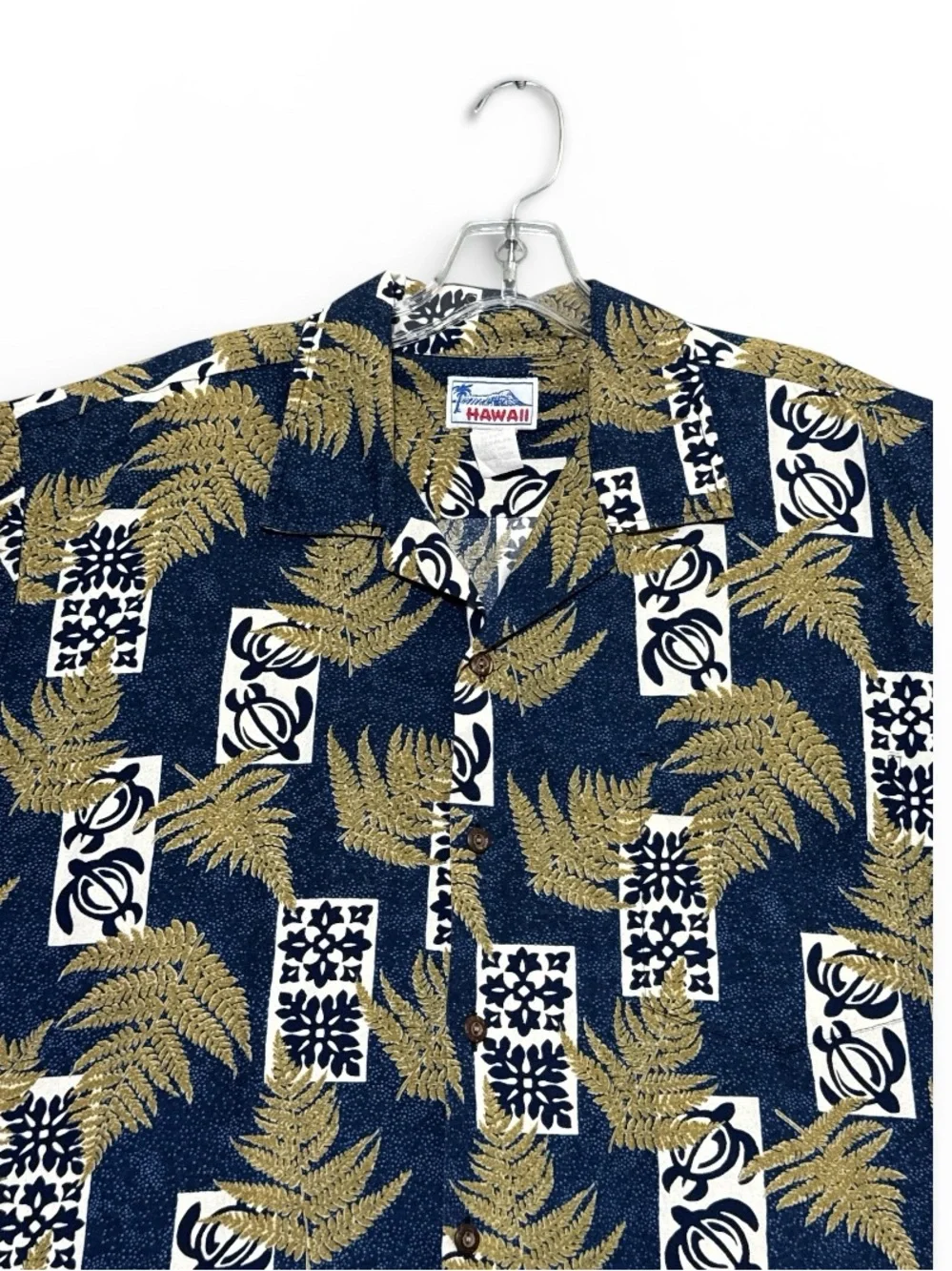 Men's Navy Turtle Palm Print Short-Sleeve Hawaiian Shirt Sz XL